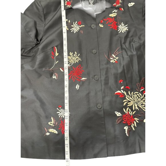 Silkland Womens Silk Jacket Black Floral Embroidered Button Down Tunic Size 2X - Picture 5 of 7